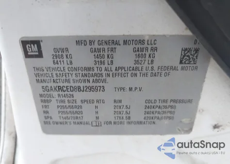 2011 Buick Enclave 2Xl z USA, uszkodzony, nr VIN 5GAKRCED8BJ295973